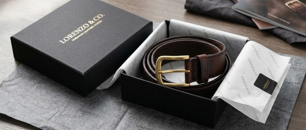 Premium custom rigid gift box packaging providing a luxury unboxing experience for OEM leather belts
