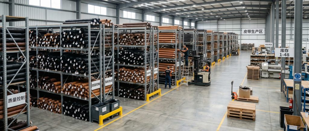 Large inventory of premium leather rolls at GZNIUS factory to support flexible MOQ for custom belts